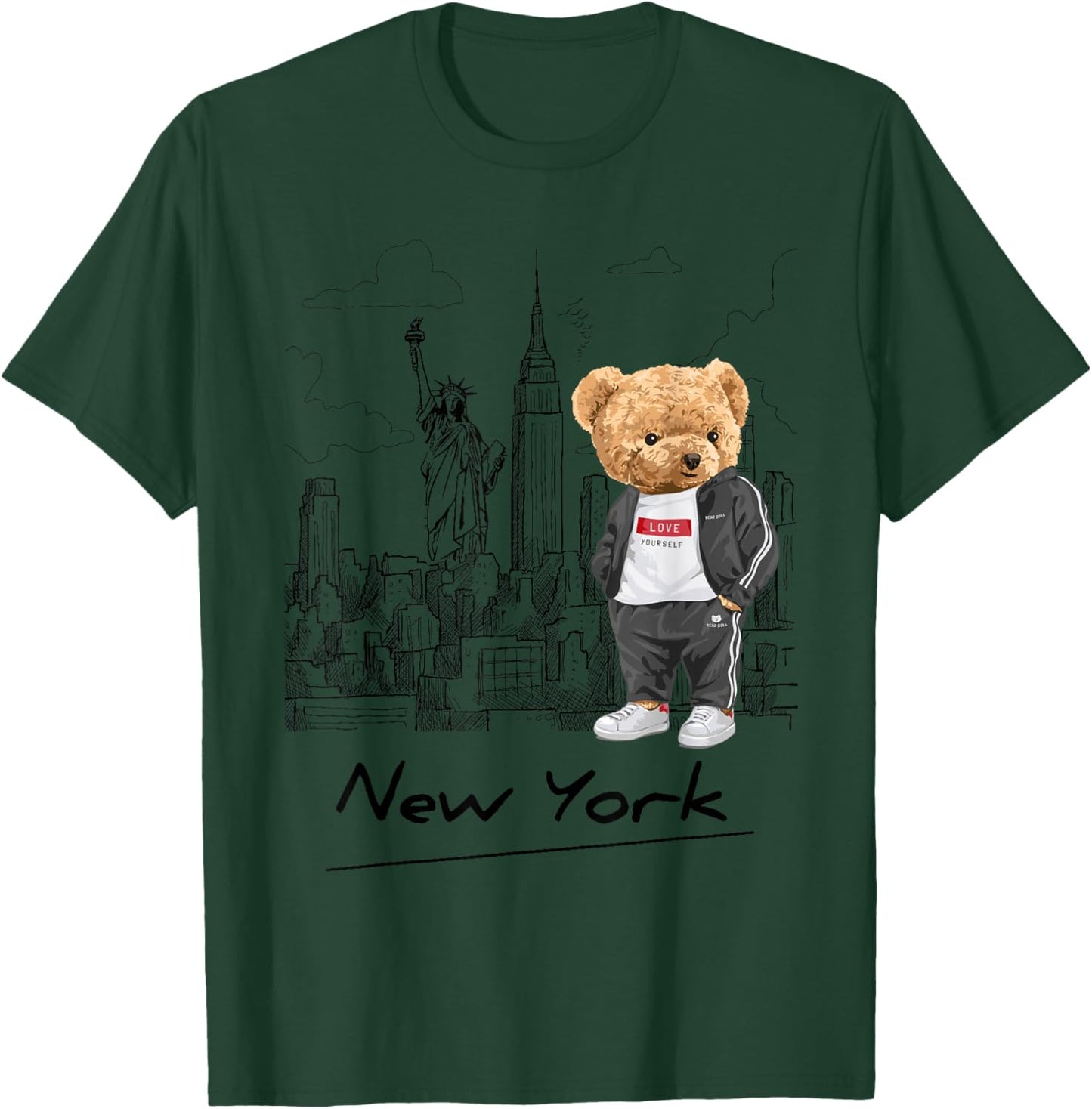 Cool New York City Teddy Bear Illustration Graphic Designs T-Shirt - T-Shirt | Forest