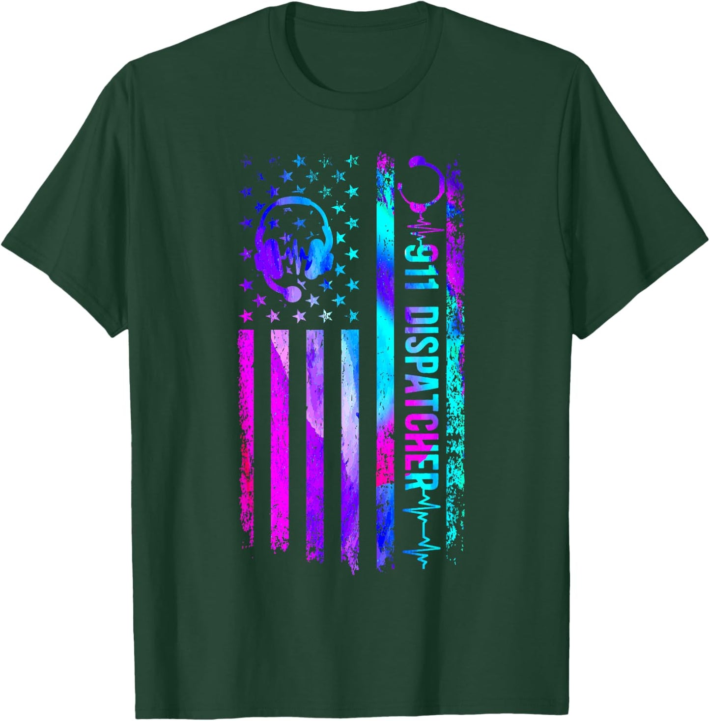 911 Dispatcher Thin Gold Yellow Line American Flag 911 T-Shirt - T-Shirt | Forest