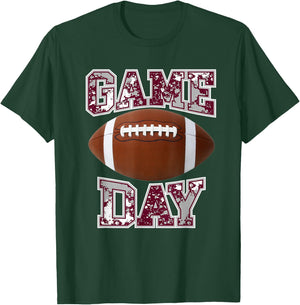Game Day Football Maroon Gray White T-Shirt - T-Shirt | Forest