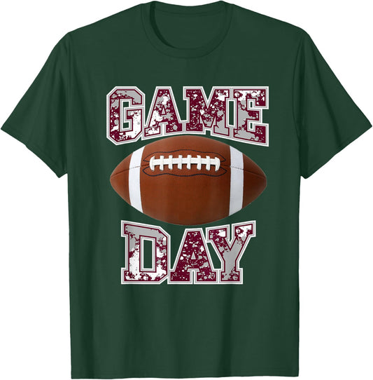 Game Day Football Maroon Gray White T-Shirt - T-Shirt | Forest