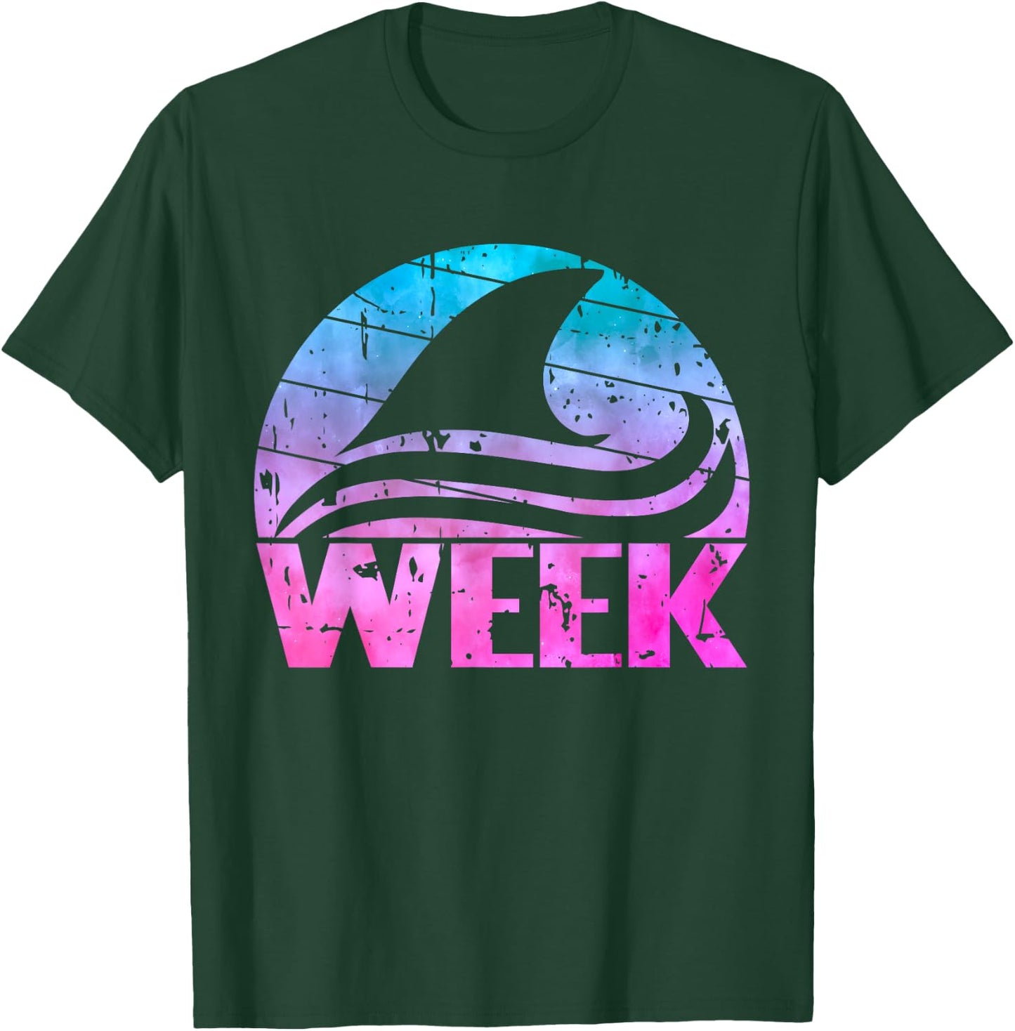 Retro Shark Fin Week 2024 Shark Lover Ocean Wildlife Tie Dye T-Shirt - T-Shirt | Forest