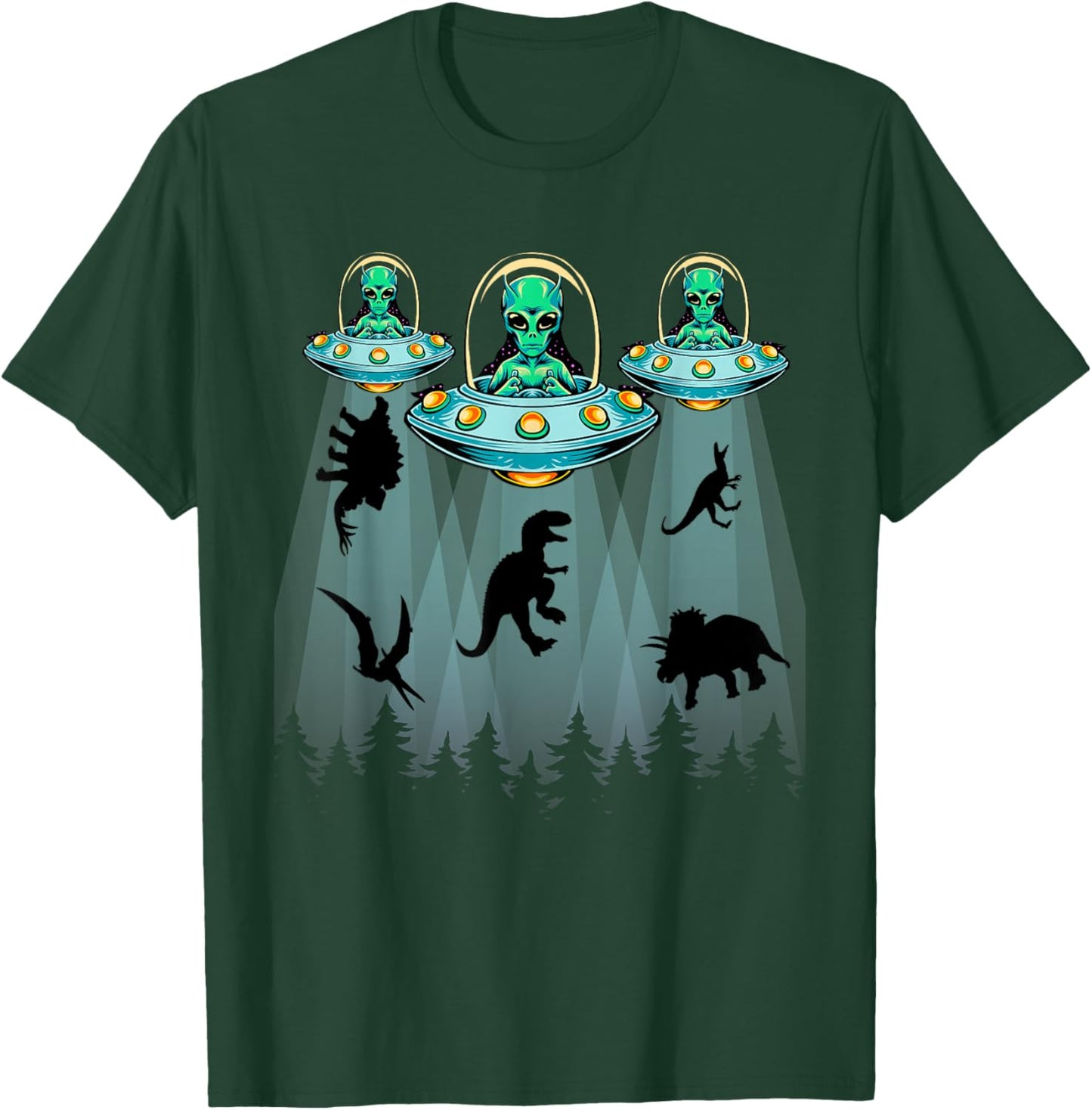 Dinosaur Aliens Shirts For Kids, T-rex Alien Abduction UFO T-Shirt - T-Shirt | Forest