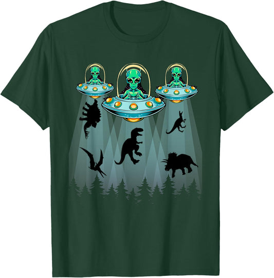 Dinosaur Aliens Shirts For Kids, T-rex Alien Abduction UFO T-Shirt - T-Shirt | Forest