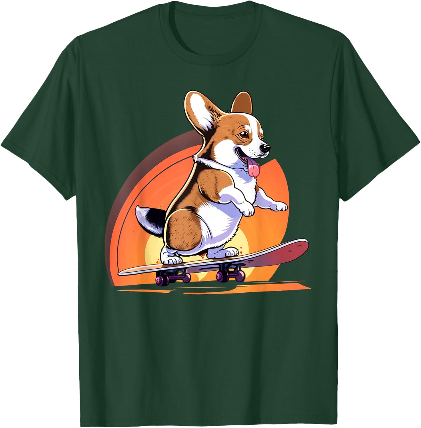 Awesome Rad Animals Kids & Adults Black Corgi Skateboarding T-Shirt - T-Shirt | Forest