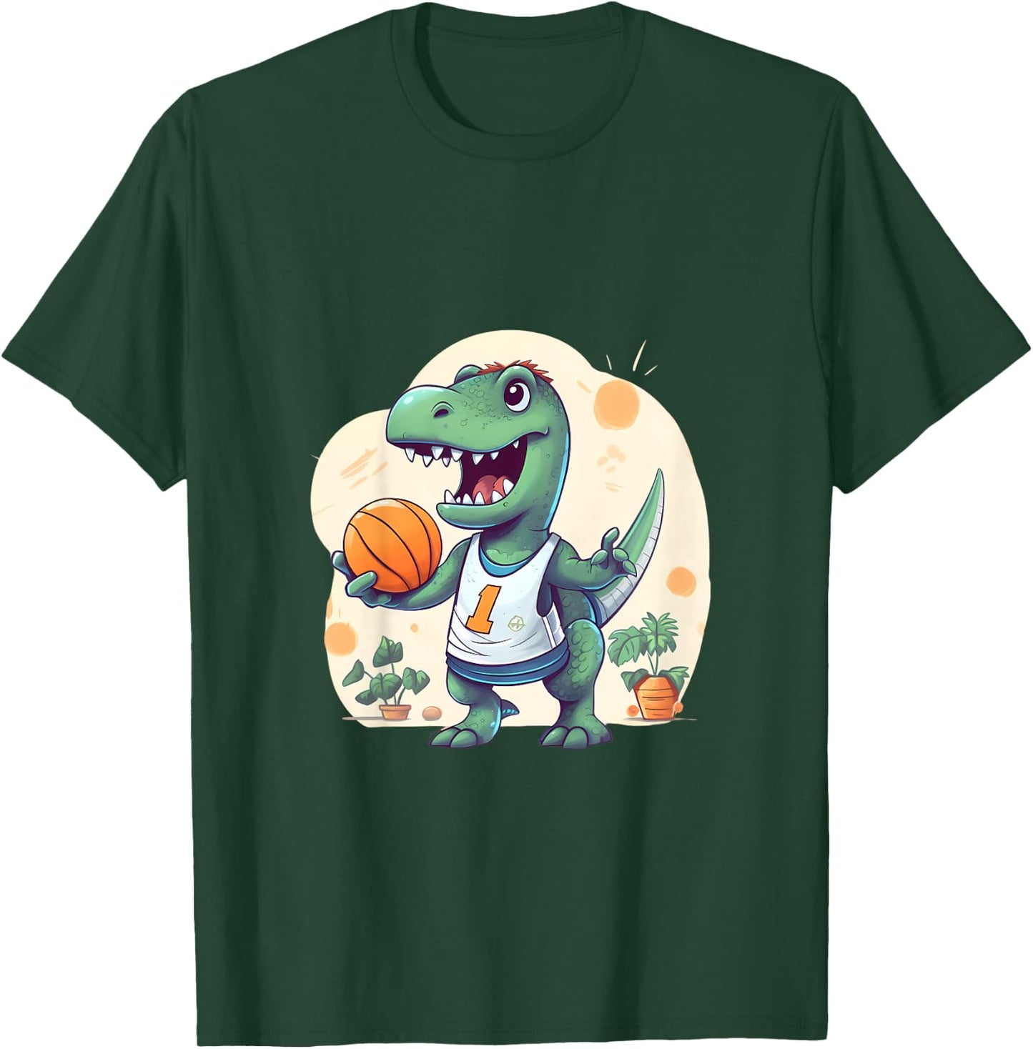 Kids Boy Dinosaur T Rex Playing Basketball T-Shirt - T-Shirt | Forest