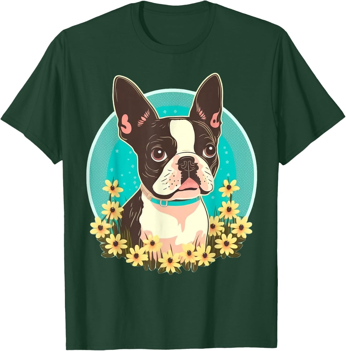 Cute Boston Terrier Dog on Boston Terrier Lover T-Shirt - T-Shirt | Forest