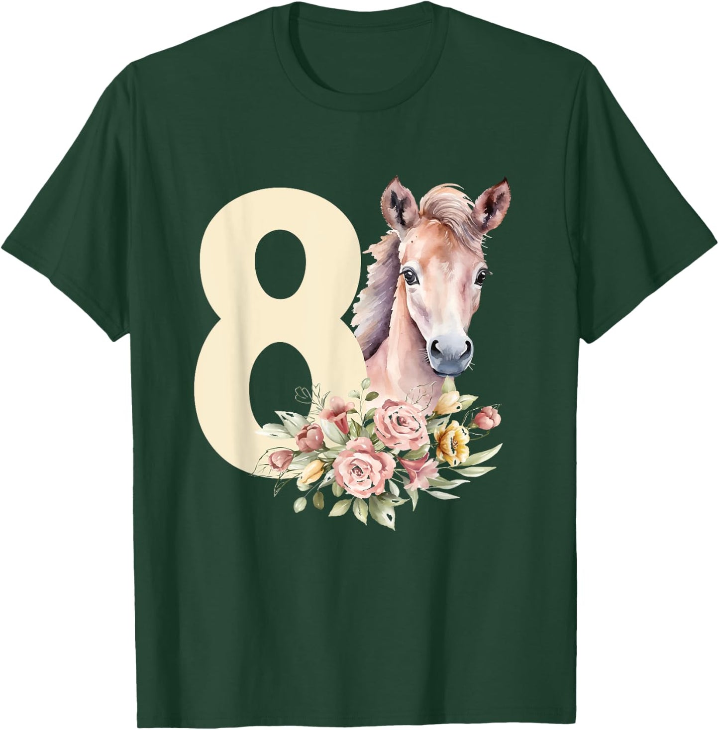 8th Horse Birthday Eight Year Old Girl Horse Lover Birthday T-Shirt - T-Shirt | Forest