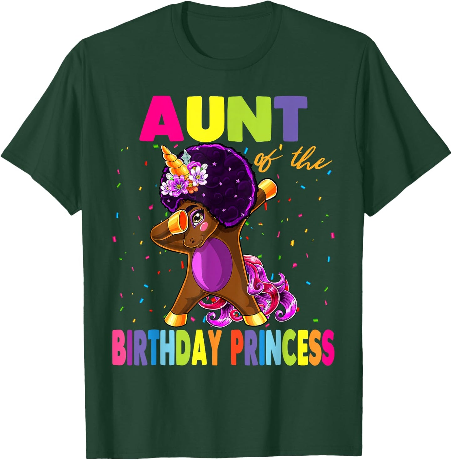 Dabbing Unicorn Afro Aunt of the Birthday Princess T-Shirt - T-Shirt | Forest