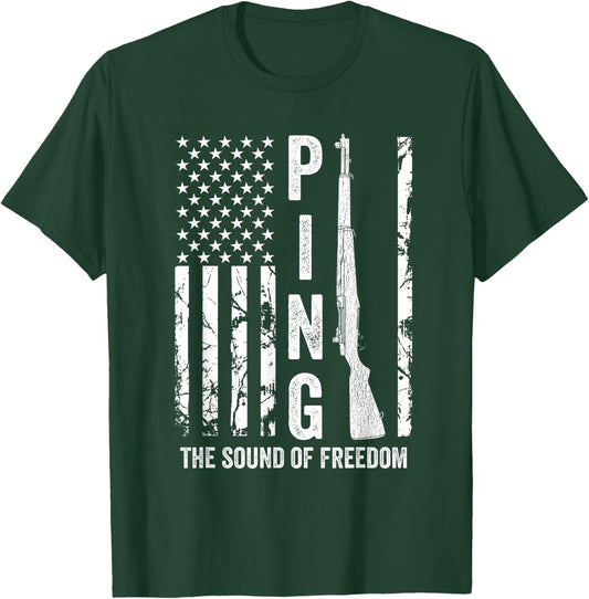 M1 Garand Rifle Ping The Sound of Freedom USA Flag Funny WW2 T-Shirt - T-Shirt | Forest