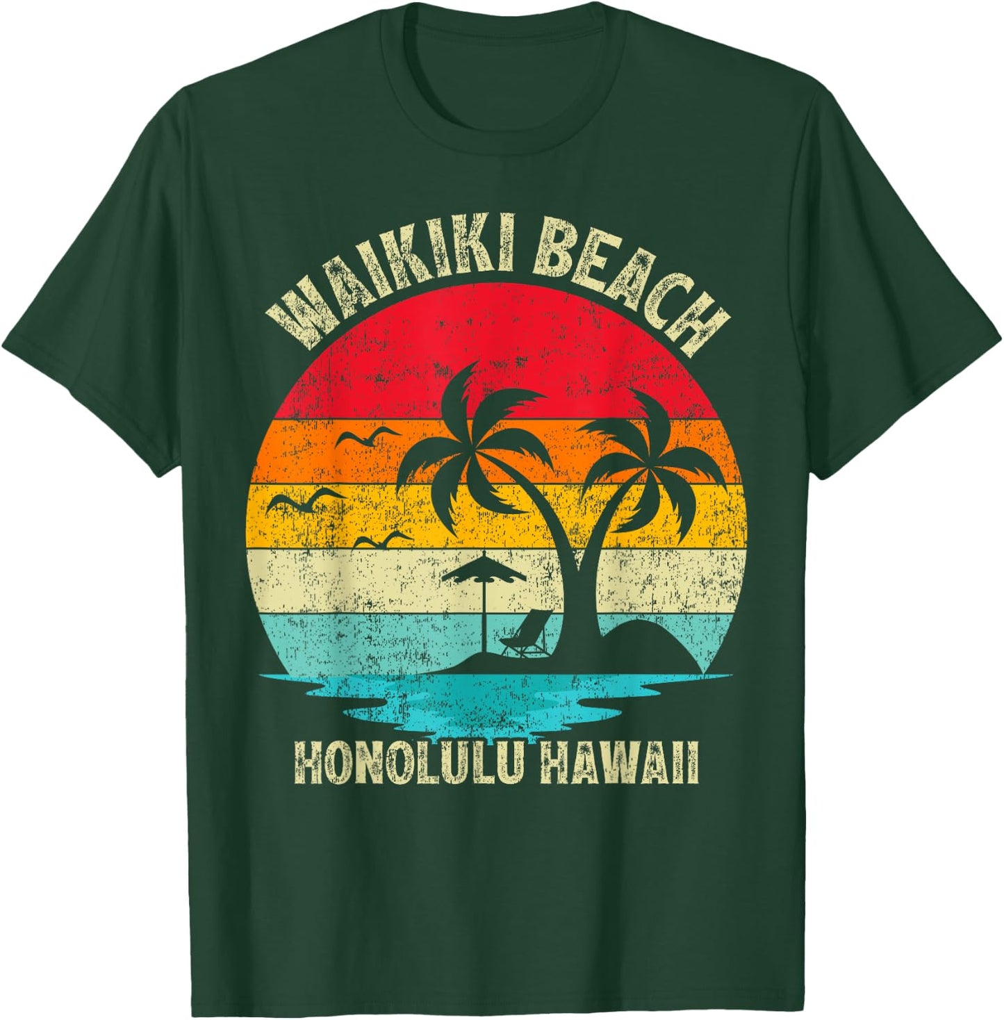 Family Vacation Vintage Retro Honolulu Hawaii Waikiki Beach Women Girls Kids T-Shirt - T-Shirt | Forest