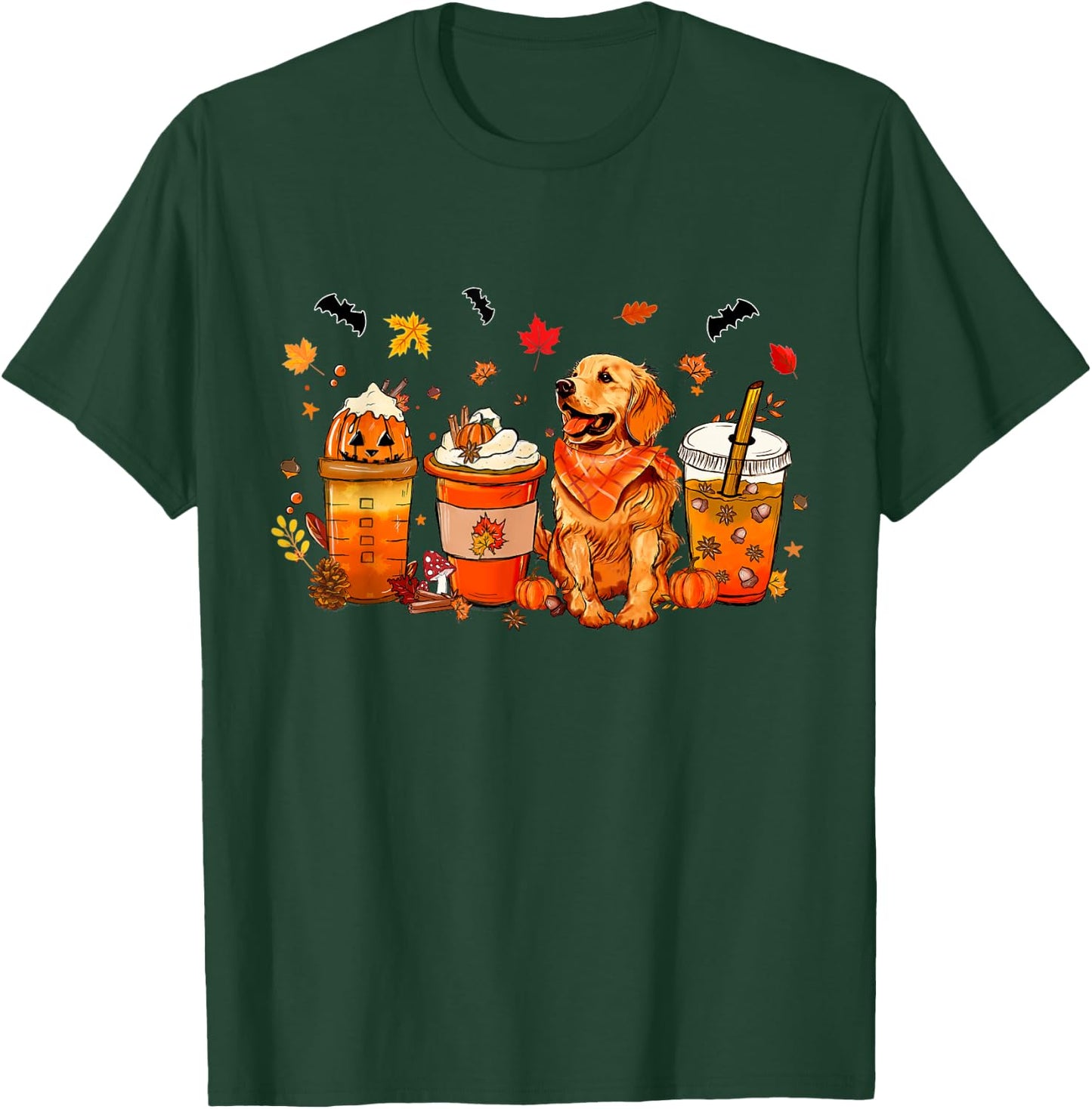 Golden Retriever Pumpkin Spice Coffee Latte Warm Fall Autumn T-Shirt - T-Shirt | Forest