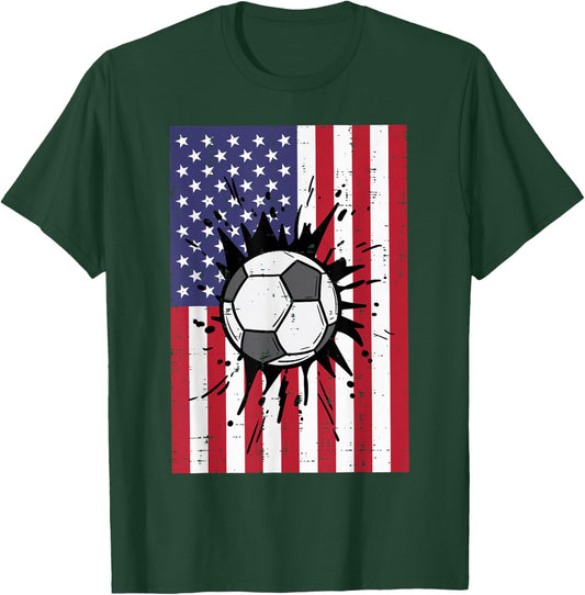4th Of July Soccer US Flag Football Patriotic Boys Kids Men T-Shirt - T-Shirt | Forest