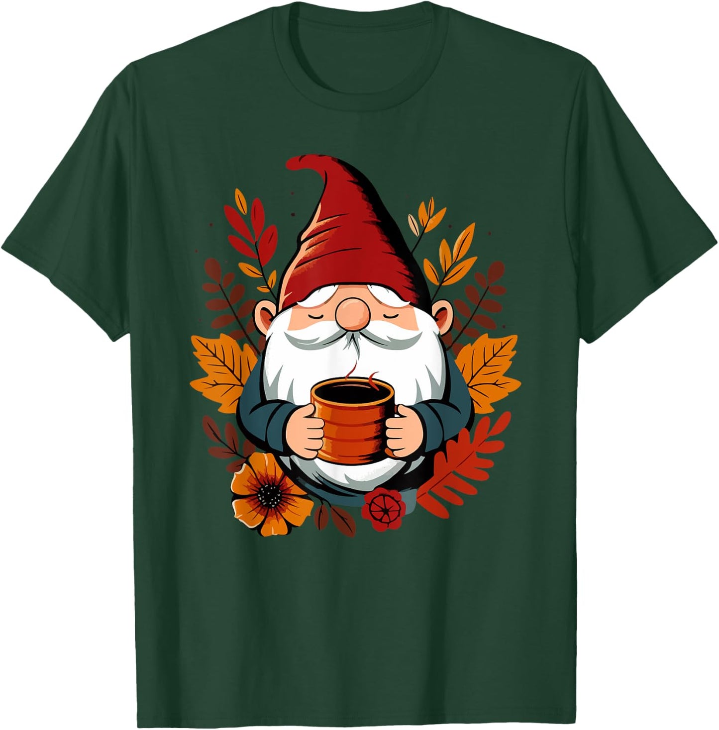 Fall Gnome with coffee cup T-Shirt - T-Shirt | Forest