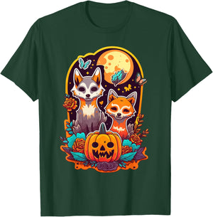 Sugar Skull Wolf Fox Cute Trick-or-treat Anime Halloween T-Shirt - T-Shirt | Forest