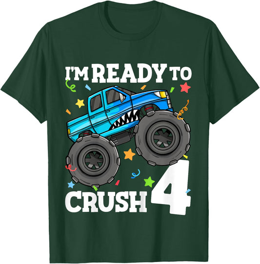 Kids Monster Truck Shark 4th Birthday Boy Toddler 4 Four Year Old T-Shirt - T-Shirt | Forest