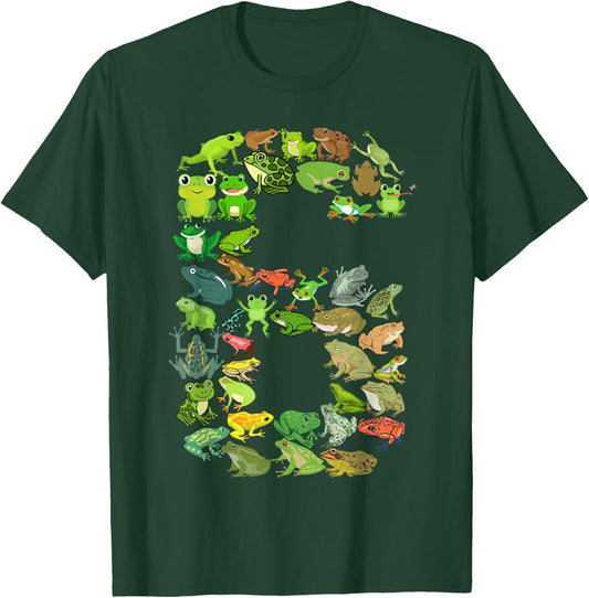 Cute 6th Birthday Frog Themed 6 Year Old Kids Frog Lover T-Shirt - T-Shirt | Forest