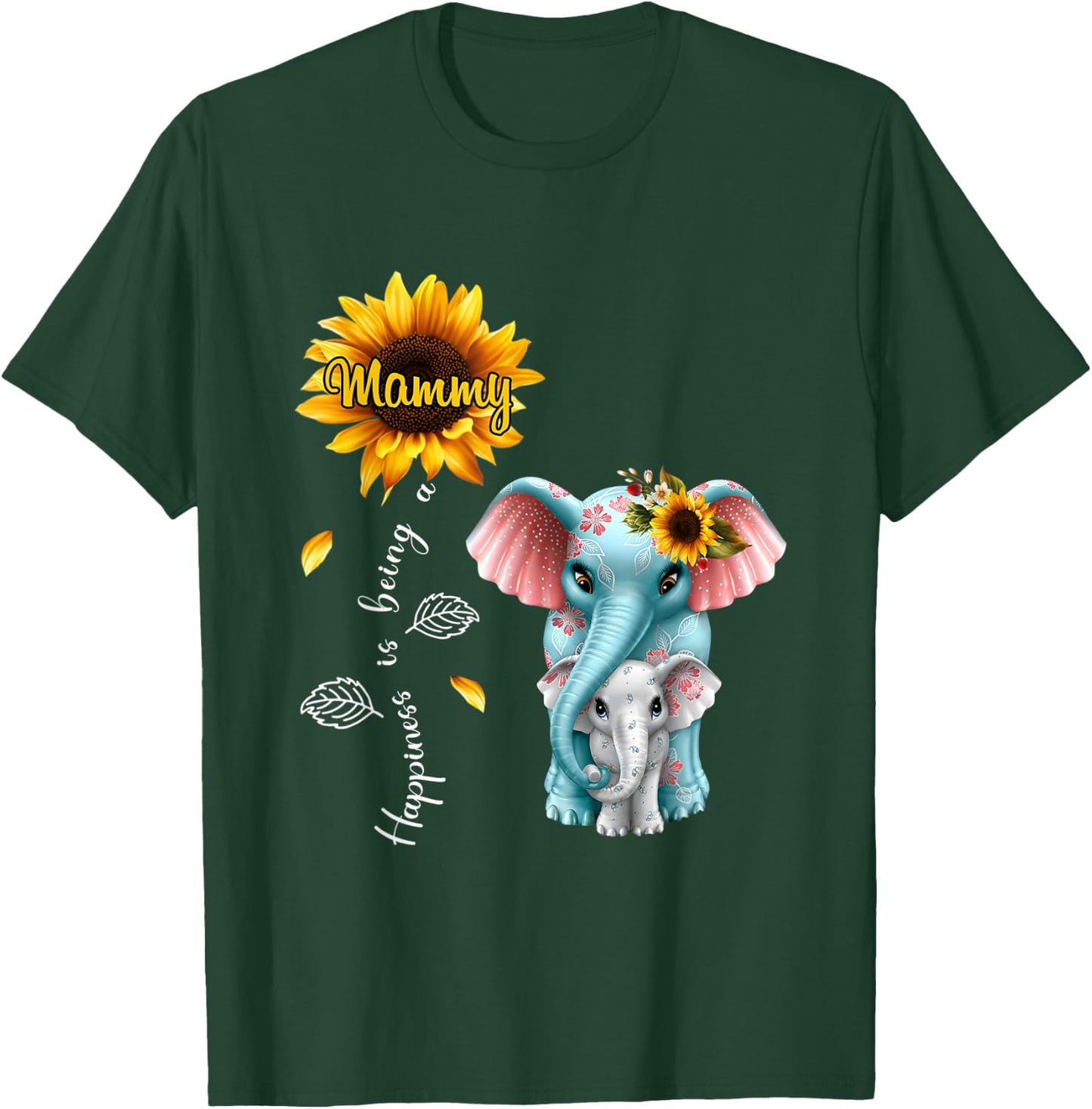 Elephant Sunflower Happiness is being mammy Christmas T-Shirt - T-Shirt | Forest