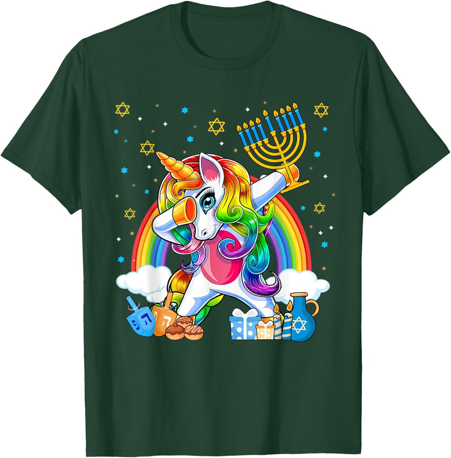 Happy Hanukkah Dabbing Unicorn Girls Chanukah Jewish T-Shirt - T-Shirt | Forest