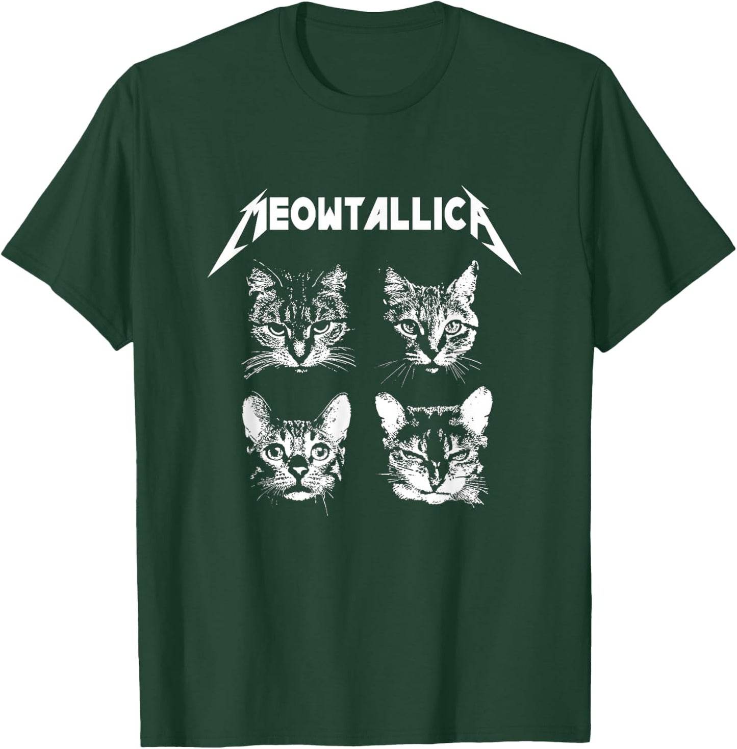 Meowtallica Black White Funny Parody Band Cat Kitten Lover T-Shirt - T-Shirt | Forest