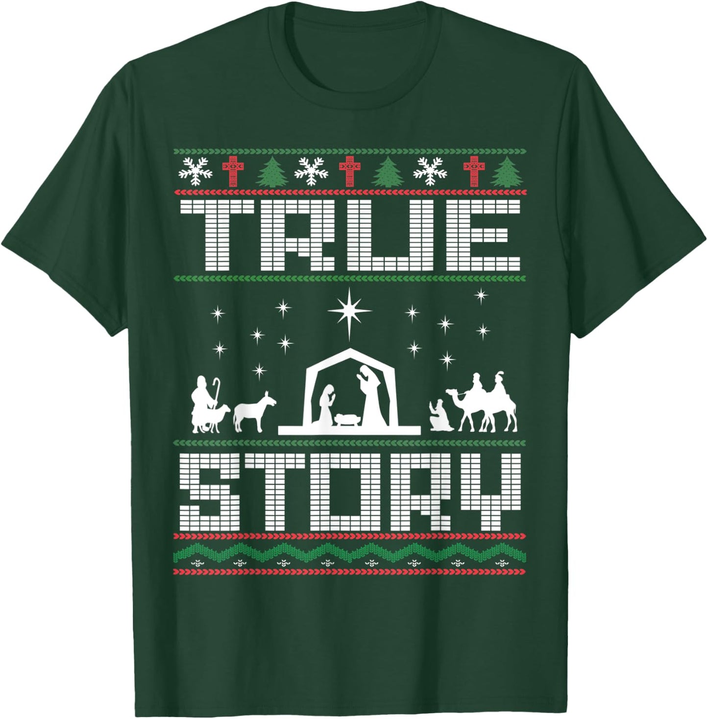 Jesus Nativity Scene Ugly Sweater Christmas Story Christian T-Shirt - T-Shirt | Forest