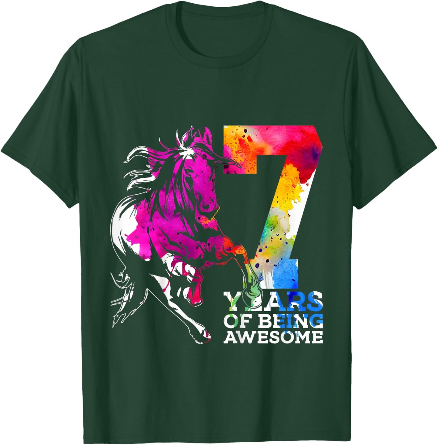 Horse 7 YEARS OF BEING AWESOME RIDING 7TH BIRTHDAY T-Shirt - T-Shirt | Forest