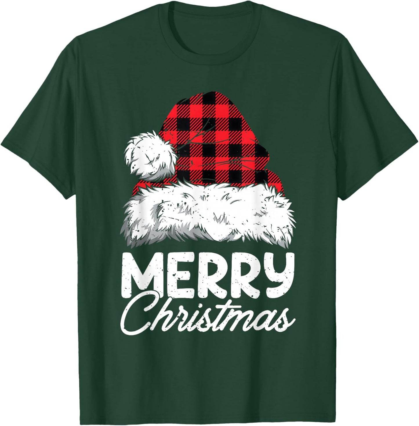 Merry Christmas Buffalo Plaid Red Santa Hat Xmas Pajamas T-Shirt - T-Shirt | Forest