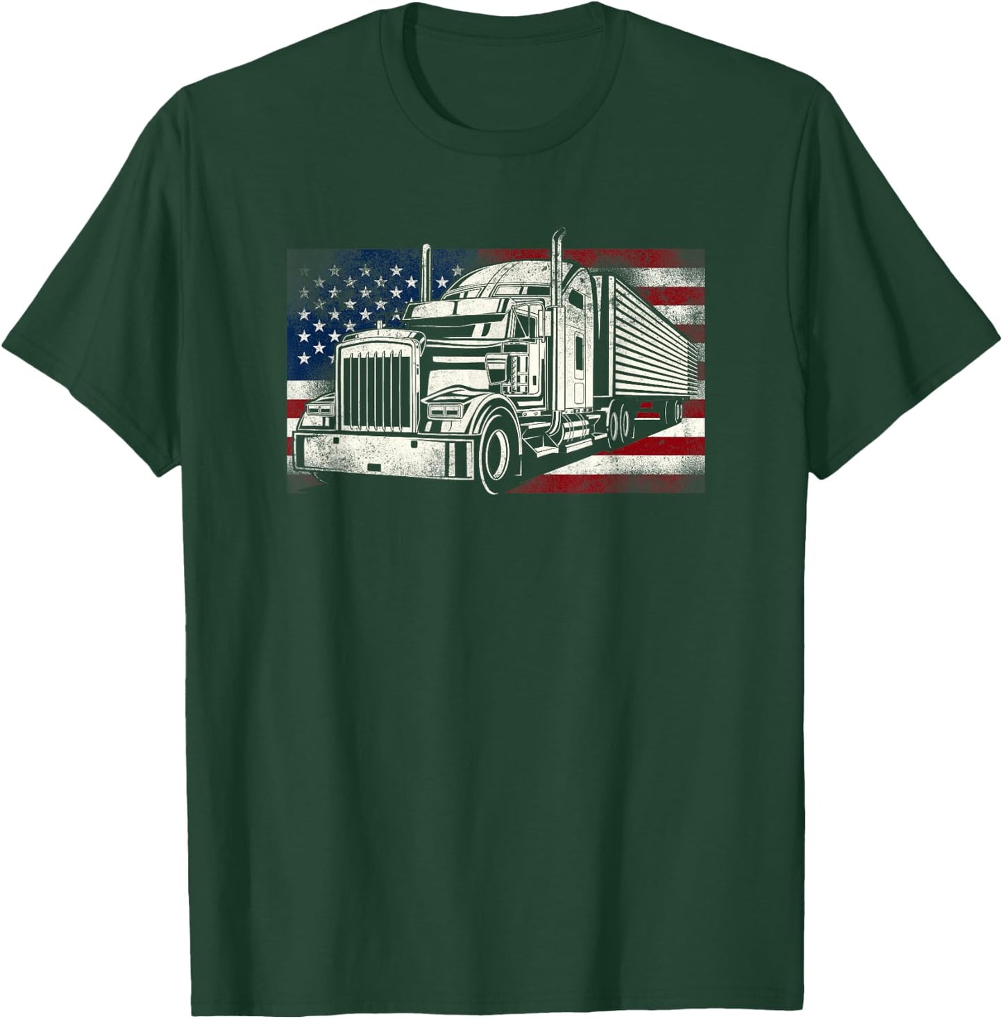 Trucker Truck Driver American Usa Flag Vintage T-Shirt - T-Shirt | Forest