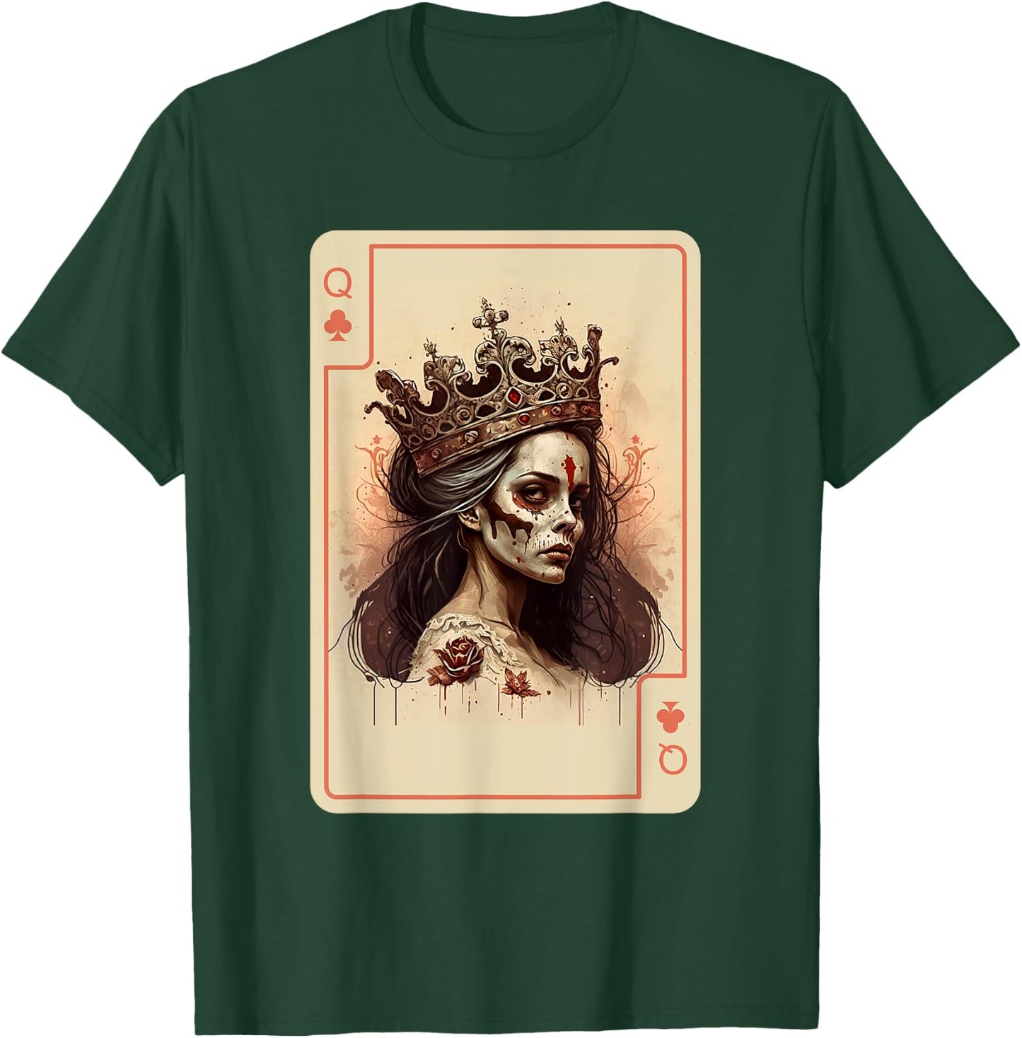 Gothic Halloween Card Game Creepy Poker Cards Queen of Clubs T-Shirt - T-Shirt | Forest