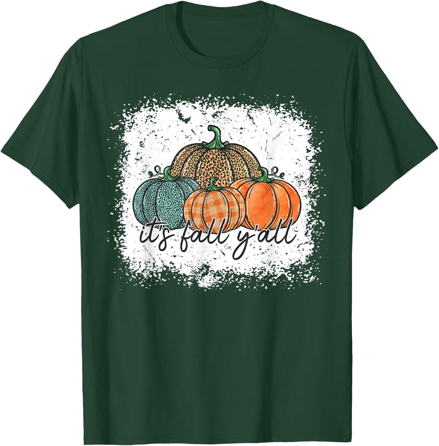 Bleached Leopard Pumpkin Autumn Its Fall Yall Thanksgiving T-Shirt - T-Shirt | Forest