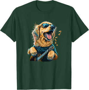 Funny Golden Retriever Rock & Roll music guitar T-Shirt - T-Shirt | Forest