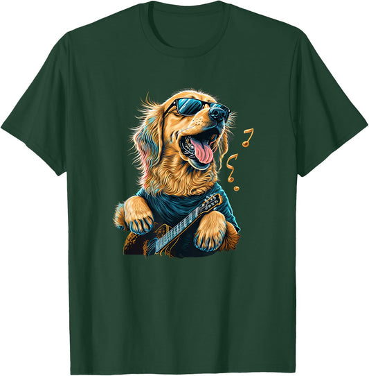 Funny Golden Retriever Rock & Roll music guitar T-Shirt - T-Shirt | Forest