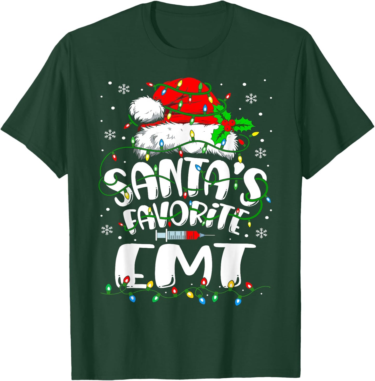 Santa Favorite EMT Christmas Emergency Medical Technician T-Shirt - T-Shirt | Forest