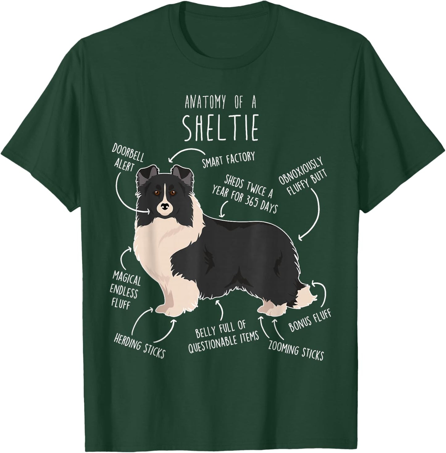 Bi Black Sheltie Shetland Sheepdog Anatomy, Funny Cute Pet Men Women Girls Kids T-Shirt - T-Shirt | Forest