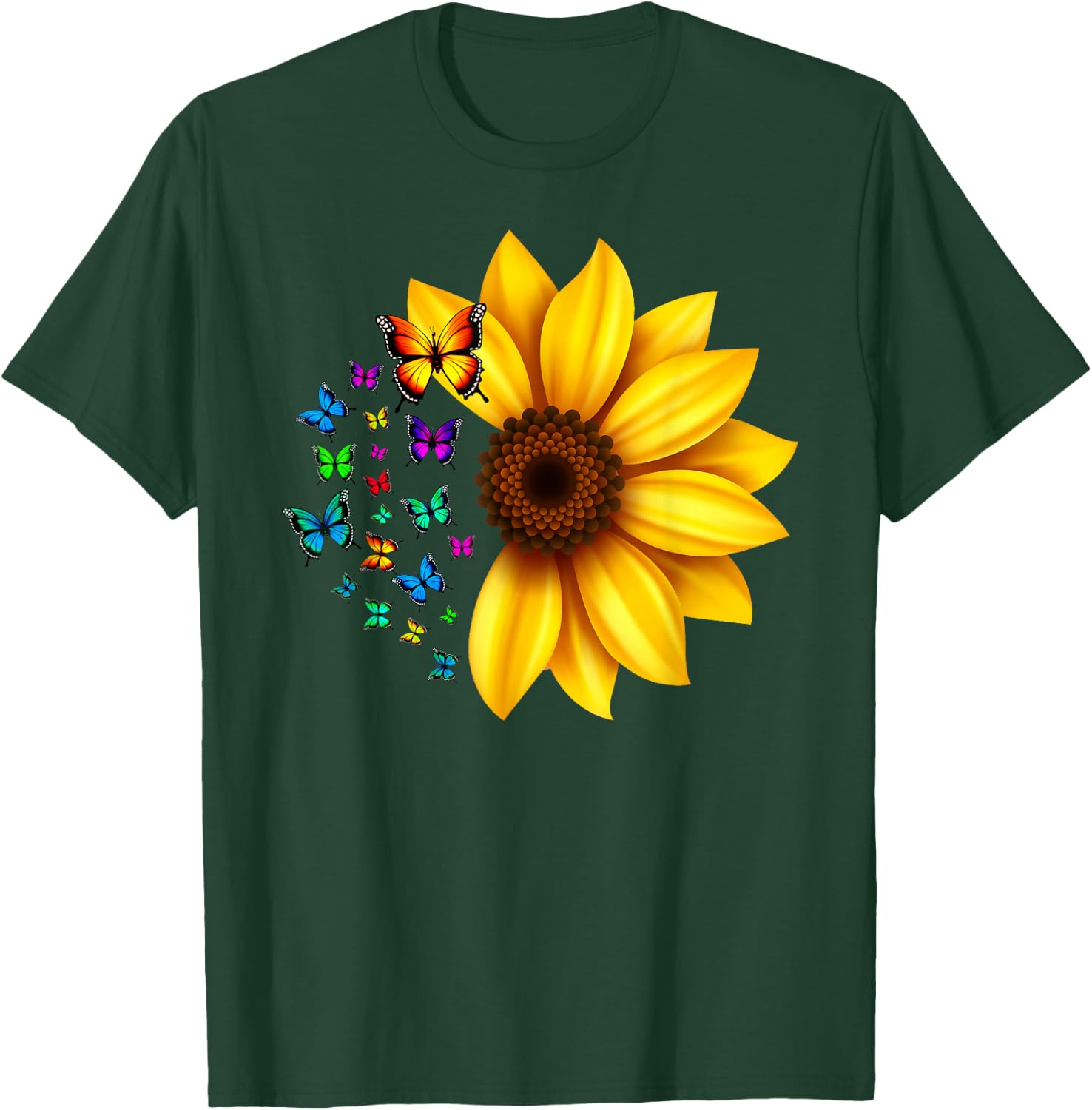 Sunflower Butterflies Design T-Shirt - T-Shirt | Forest