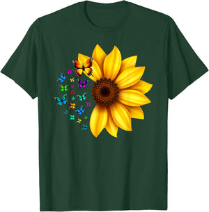 Sunflower Butterflies Design T-Shirt - T-Shirt | Forest