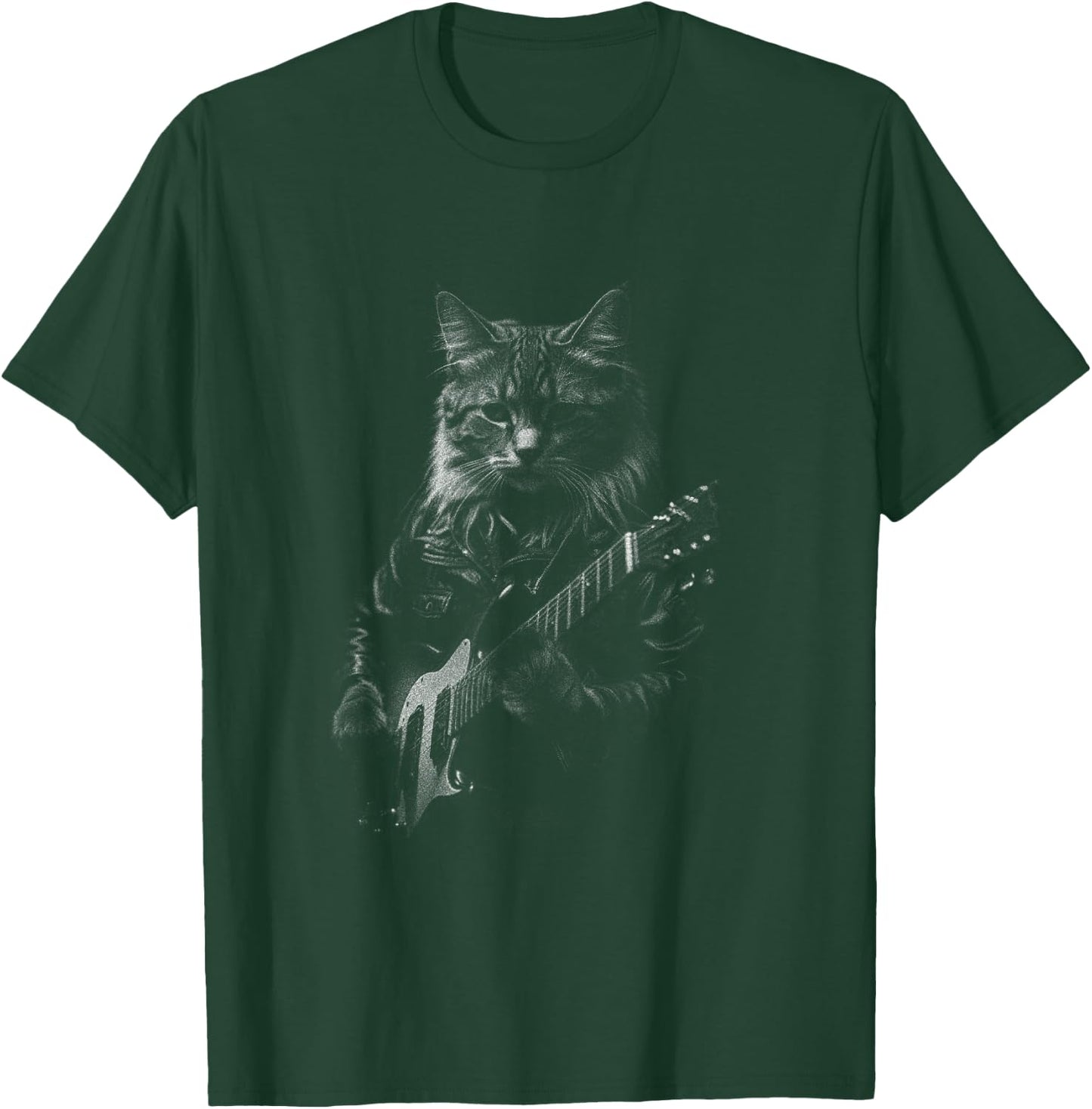 Rock And Roll Band Rock Cat Playing Guitar Funny Guitar Cat T-Shirt - T-Shirt | Forest