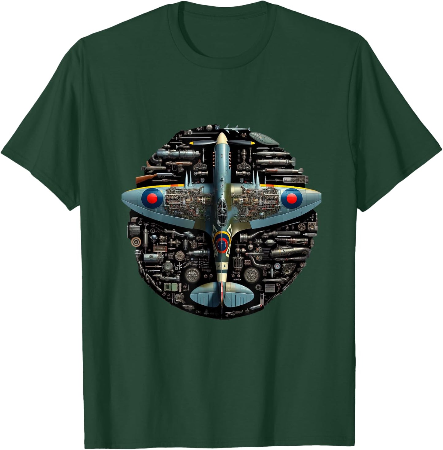 WW2 Warplane Spitfire Anatomy Assembly Parts Blueprint T-Shirt - T-Shirt | Forest