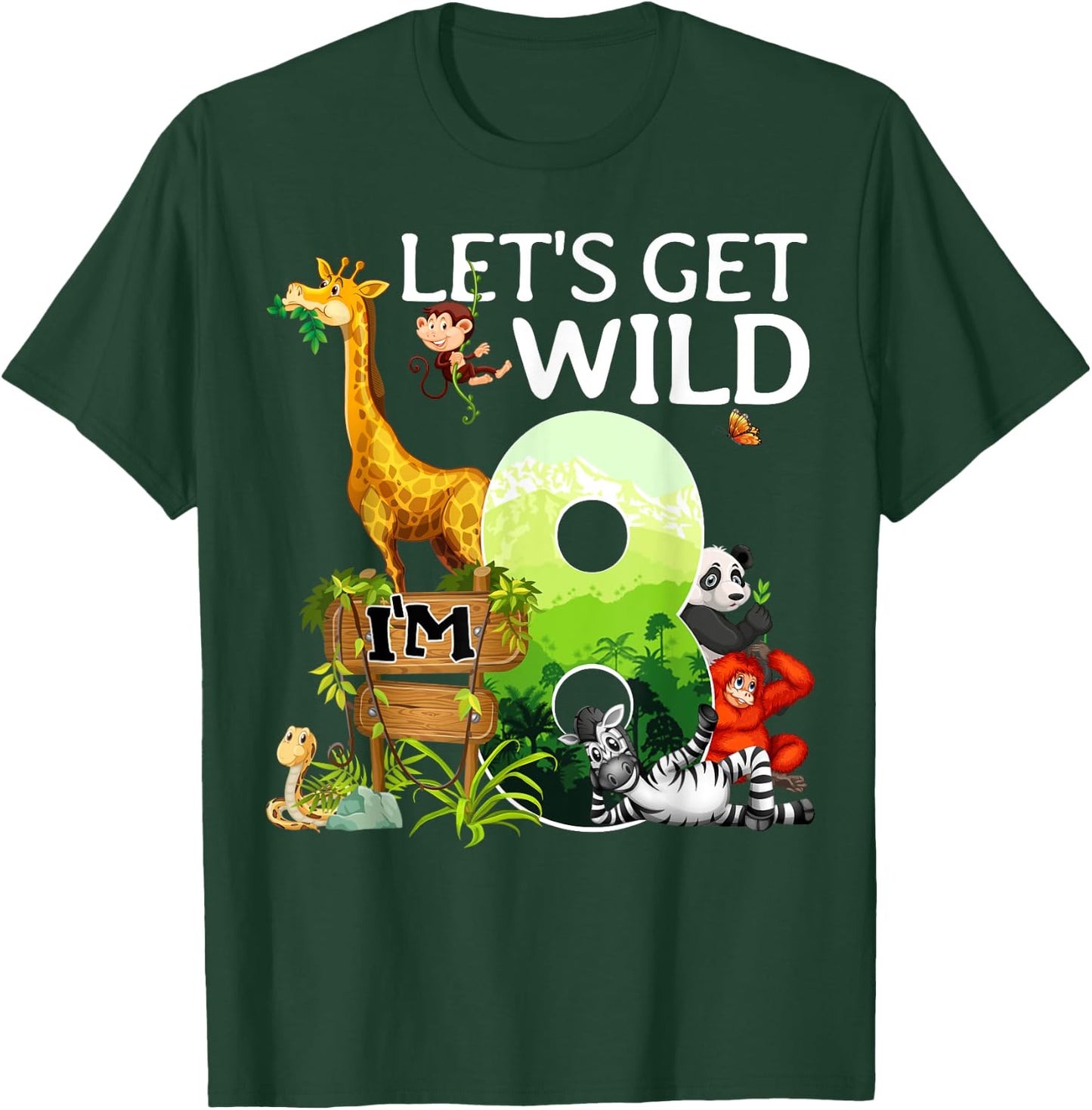 8th Birthday Boys Girls 8 Years Old Safari Jungle Animal Zoo T-Shirt - T-Shirt | Forest