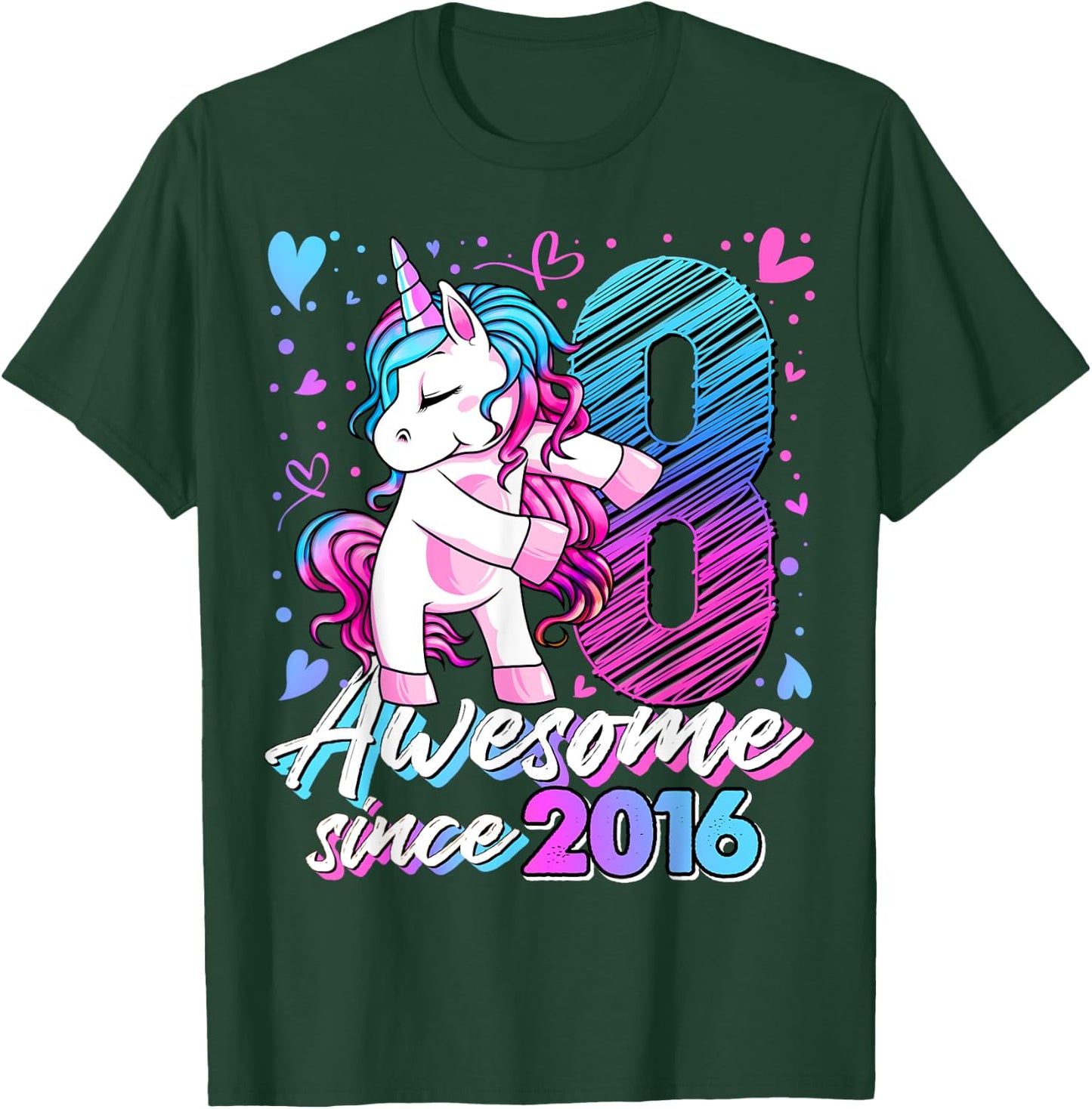 8 Years Old Flossing Unicorn Gifts 8th Birthday Girl Party T-Shirt - T-Shirt | Forest
