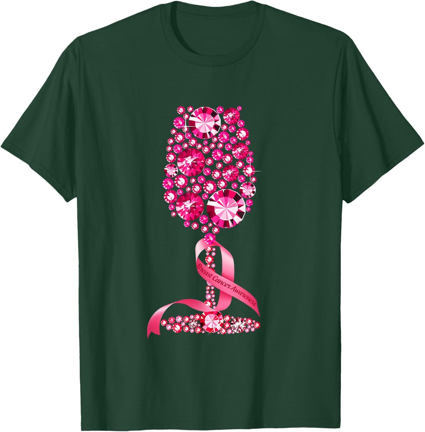 Pink Ribbon Wine Glass Breast Cancer Awareness Wine Lovers T-Shirt - T-Shirt | Forest