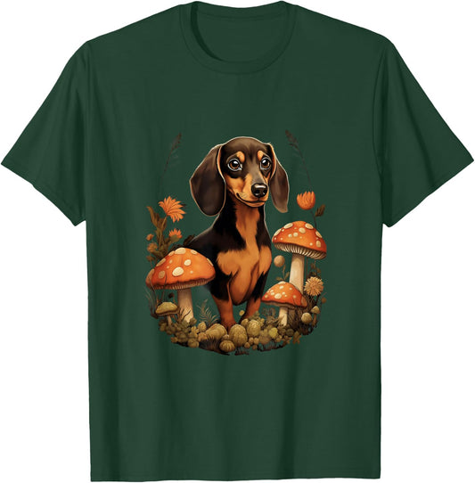 Mushroom Dachshund Kawaii Cottagecore Aesthetic T-Shirt - T-Shirt | Forest