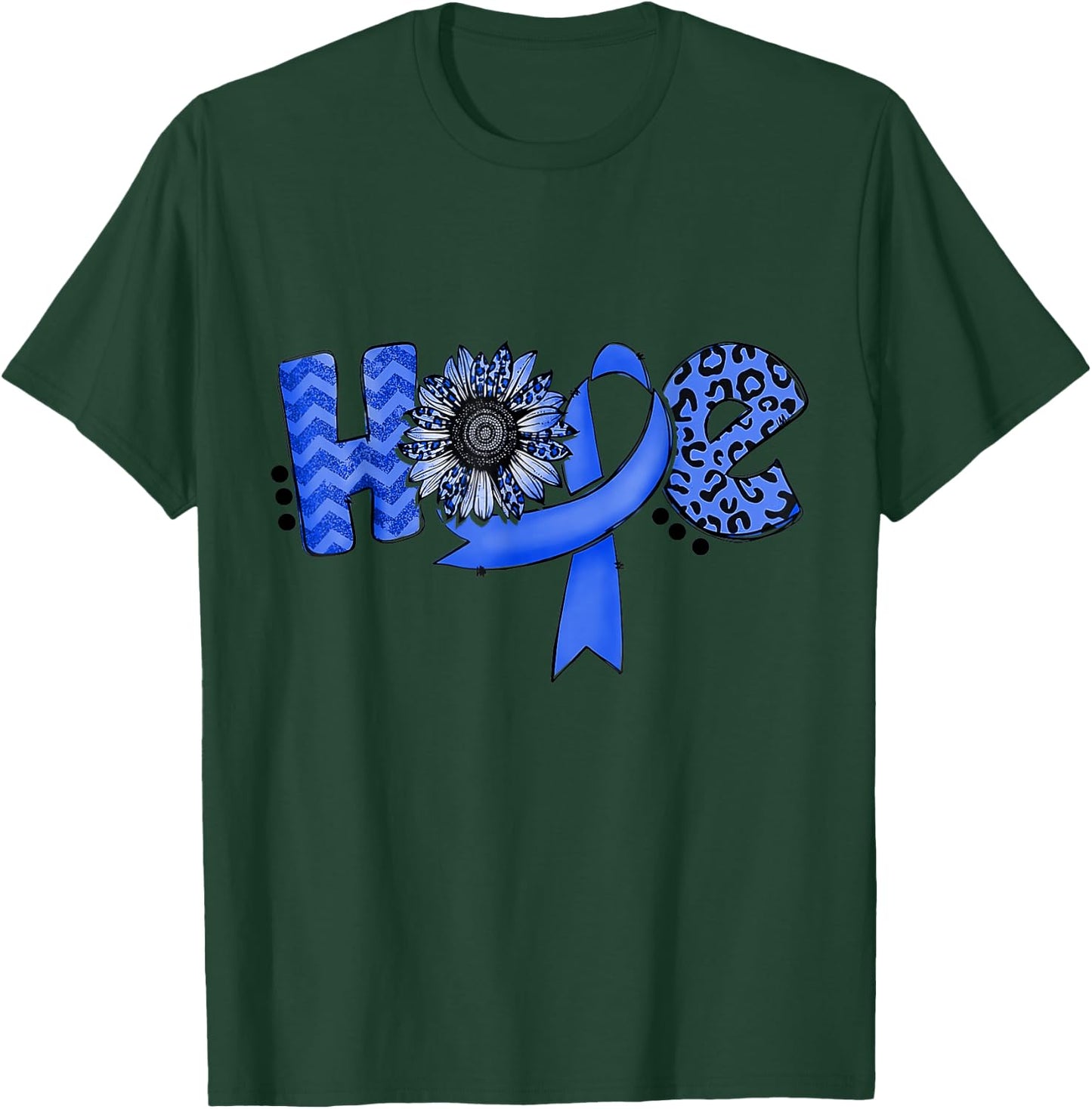 Hope Blue Ribbon Sunflower Colorectal Colon Cancer Awareness T-Shirt - T-Shirt | Forest
