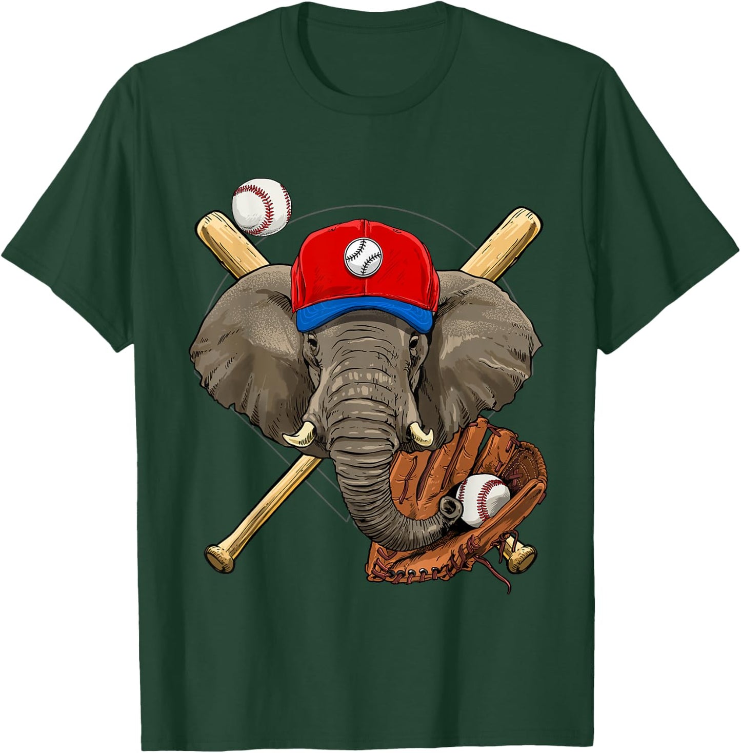 Elephant Baseball Elephant Lovers Baseball Player T-Shirt - T-Shirt | Forest
