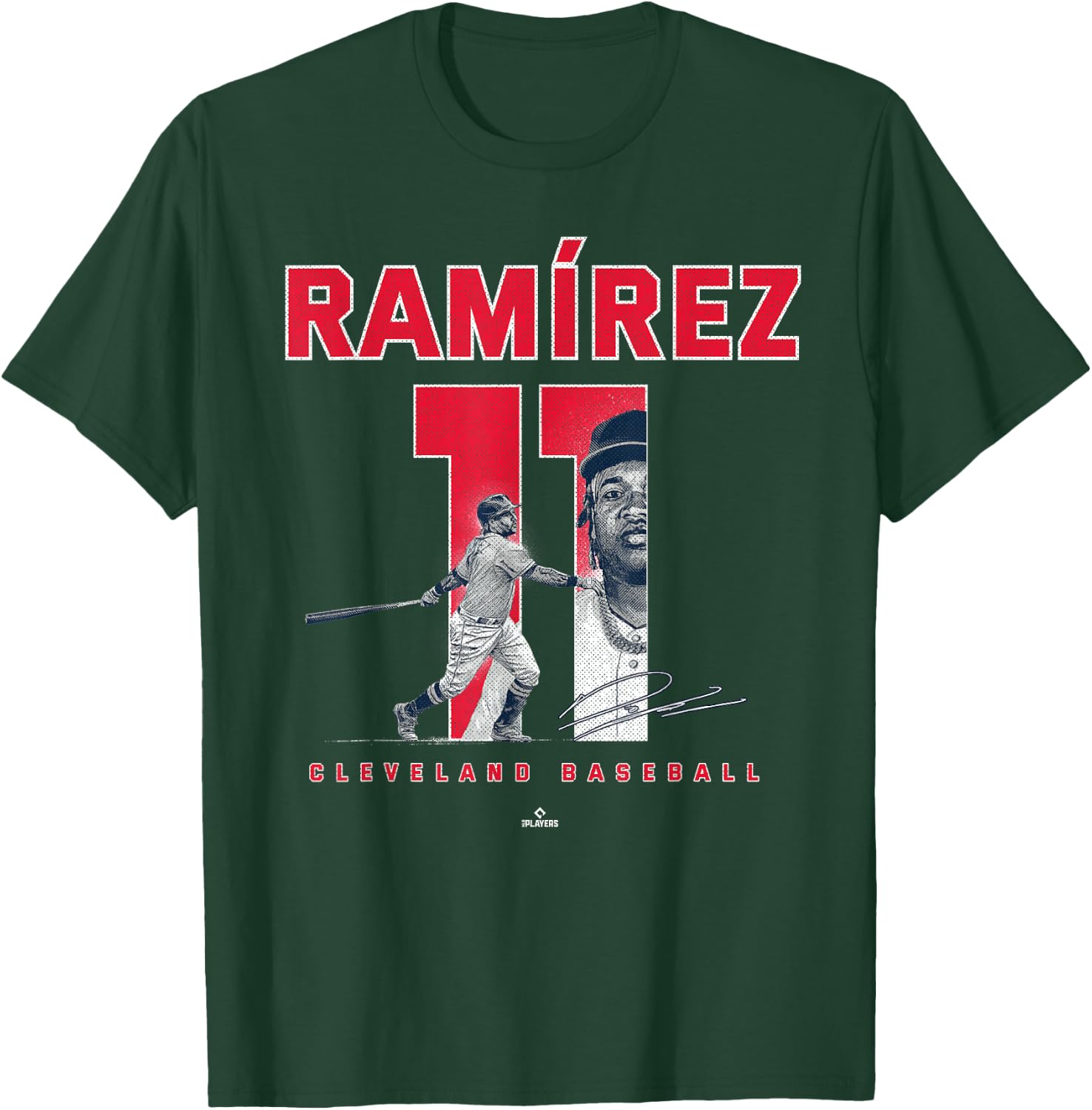 Number and Portrait Jose Ramirez Cleveland MLBPA T-Shirt - T-Shirt | Forest
