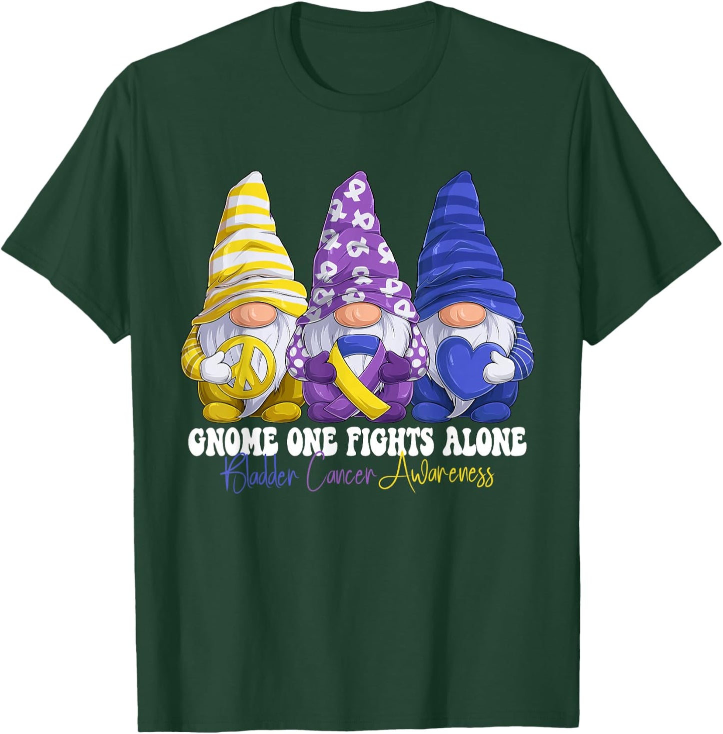 Funny Gnomies Bladder Cancer Awareness Month Purple Ribbon T-Shirt - T-Shirt | Forest