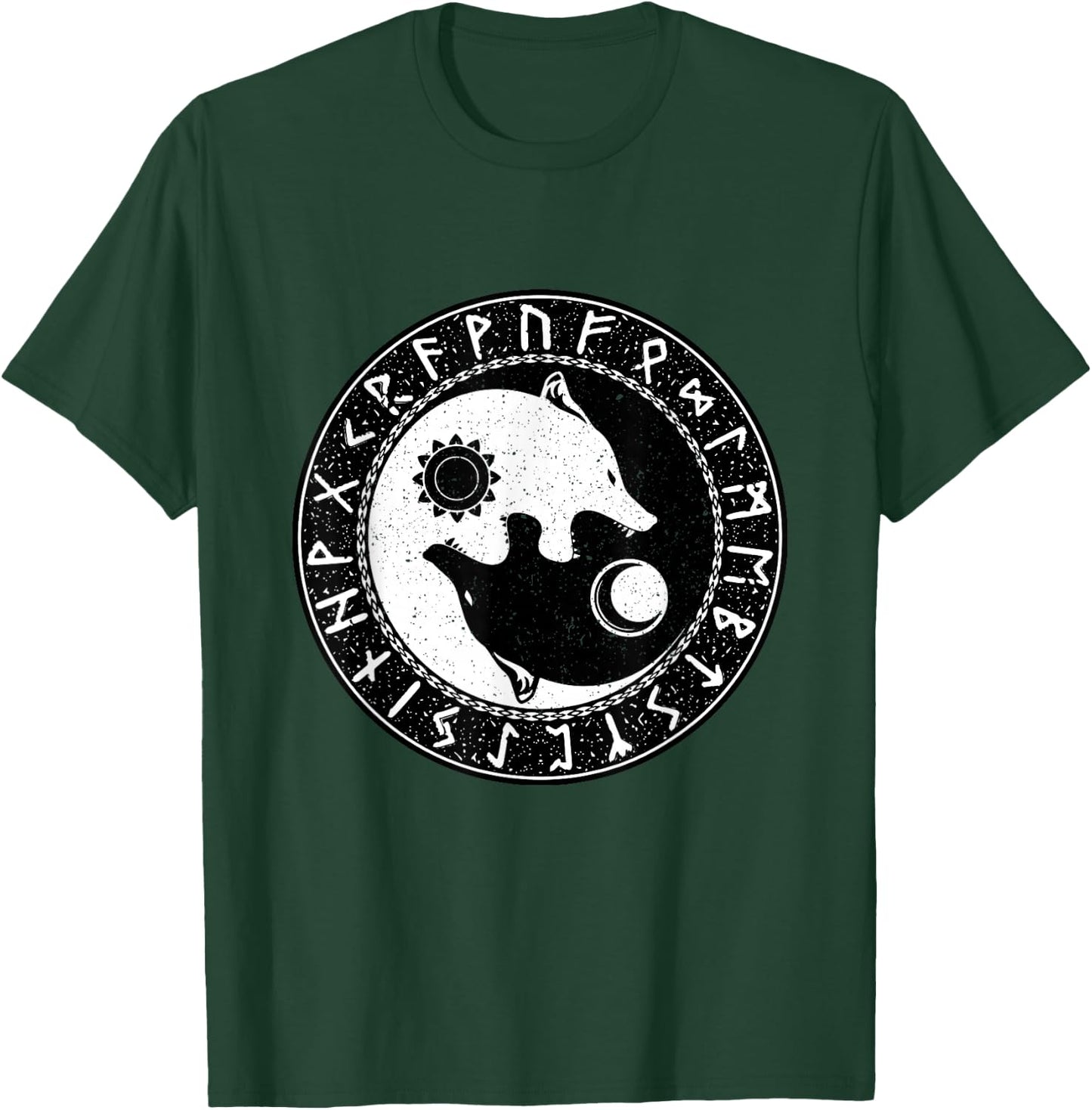 Vintage Norse Mythology Ragnarok Skoll And Hati Viking Wolf T-Shirt - T-Shirt | Forest