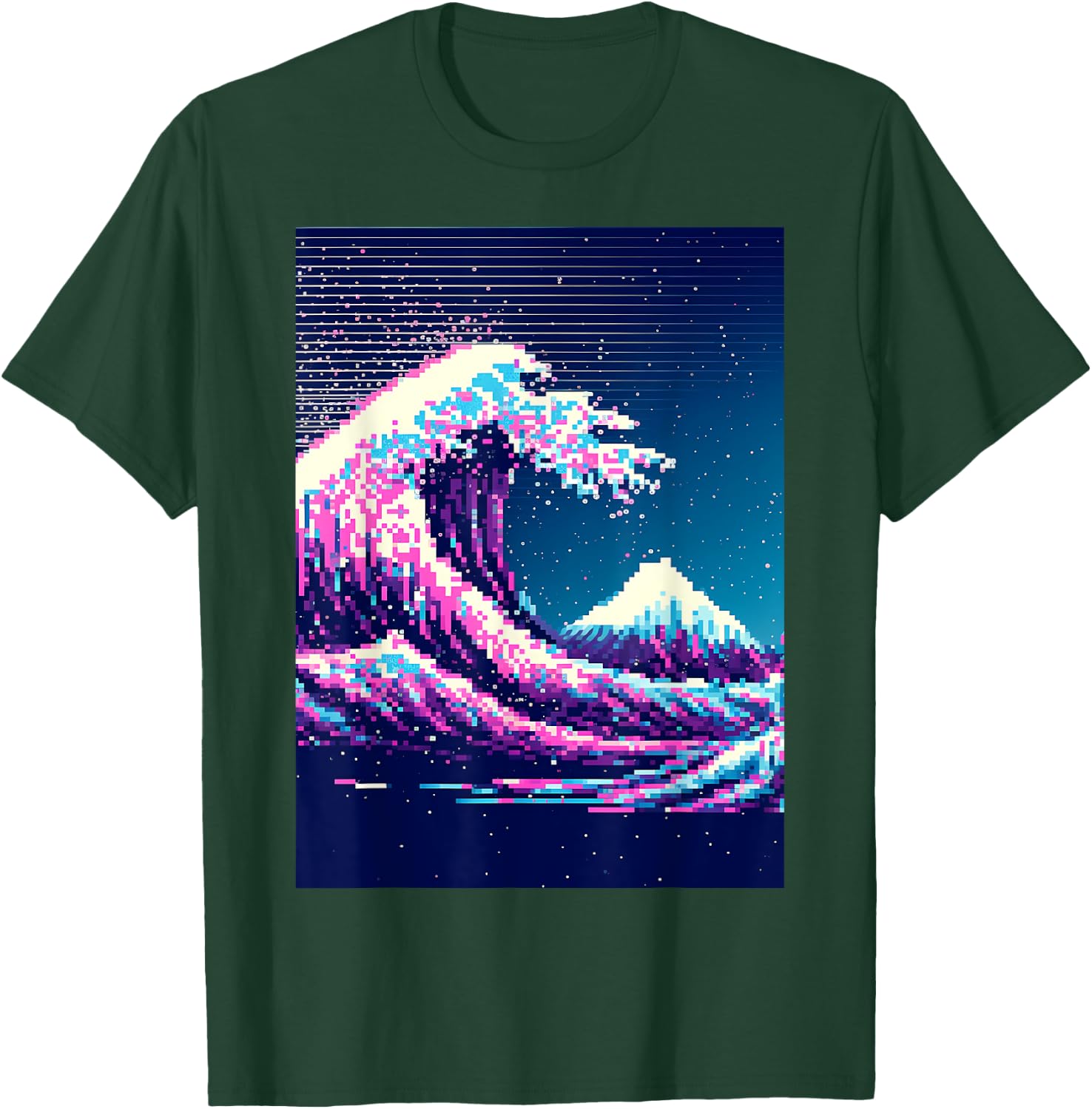 Vaporwave Glitch Aesthetic Great Wave off Kanagawa Retro T-Shirt - T-Shirt | Forest