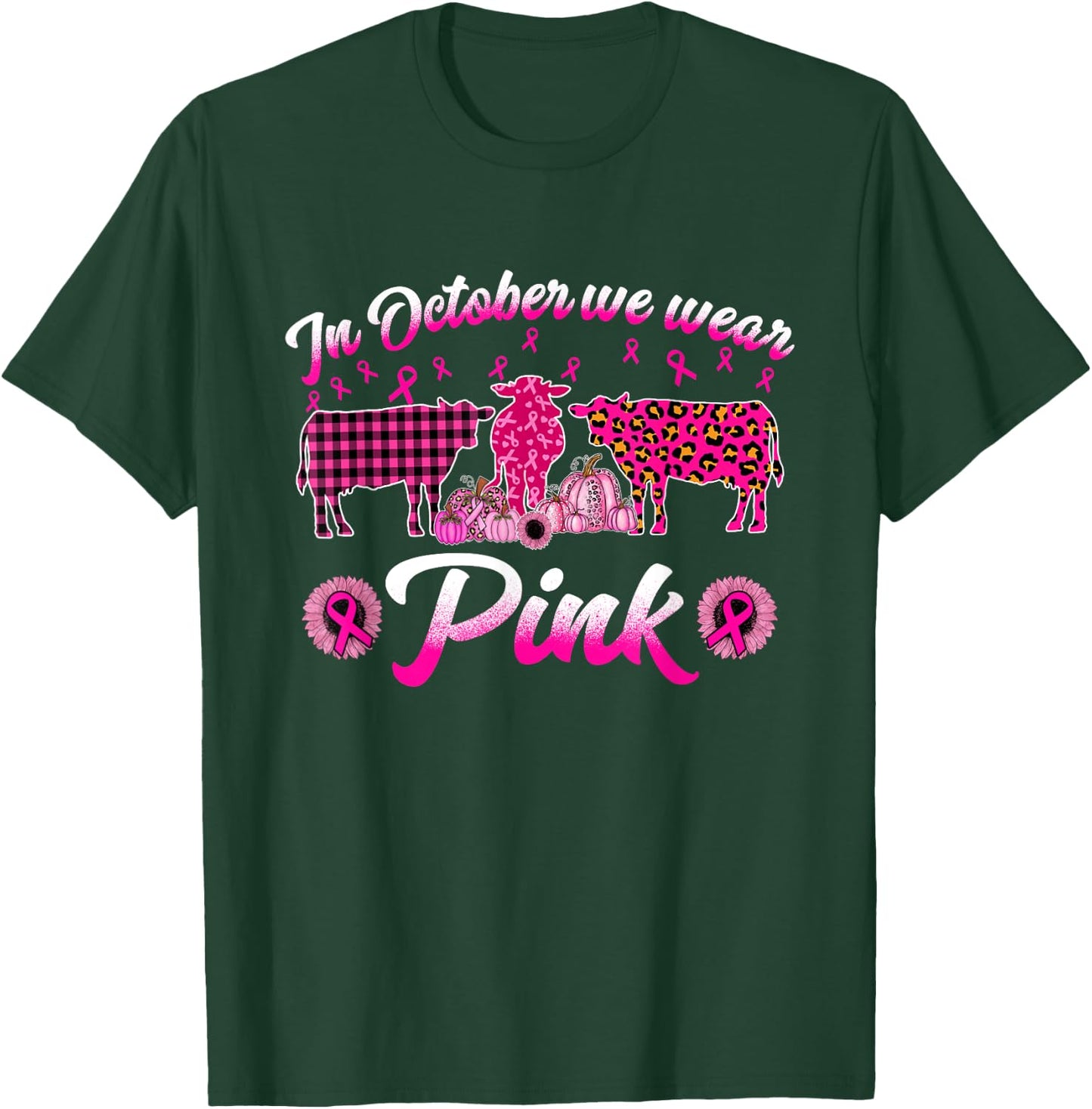 In October We Wear Pink Cow Pumpkin Breast Cancer T-Shirt - T-Shirt | Forest