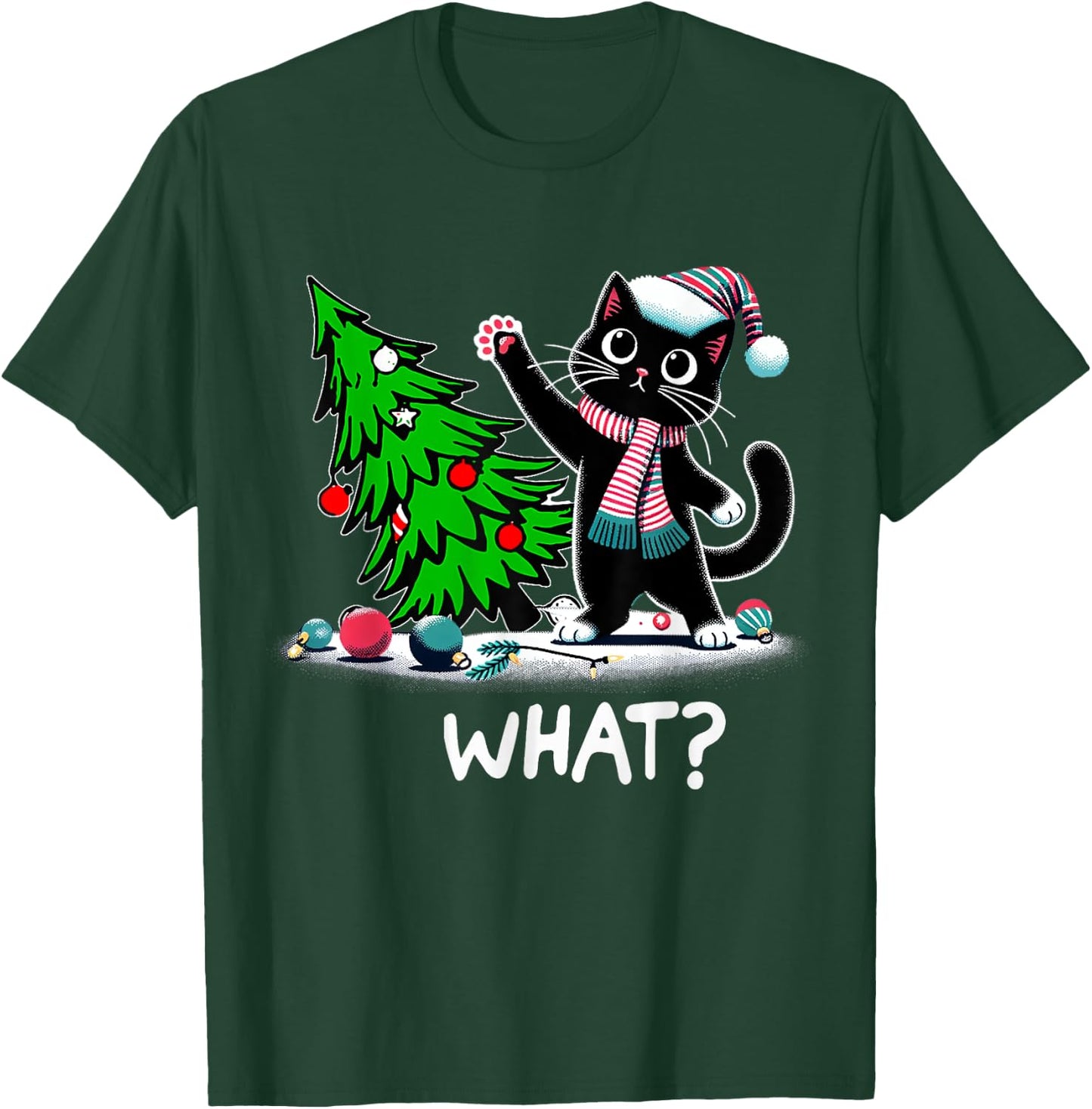 Black Cats Lovers Funny Black Cat Christmas Tree Lights What Men Women Kids T-Shirt - T-Shirt | Forest