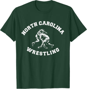 North Carolina Wrestling Distressed Retro Freestyle Wrestler T-Shirt - T-Shirt | Forest